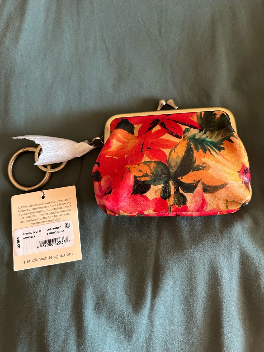 NWT Patricia Nash Floral Kiss-Lock Coin Purse in Red, Orange, Green